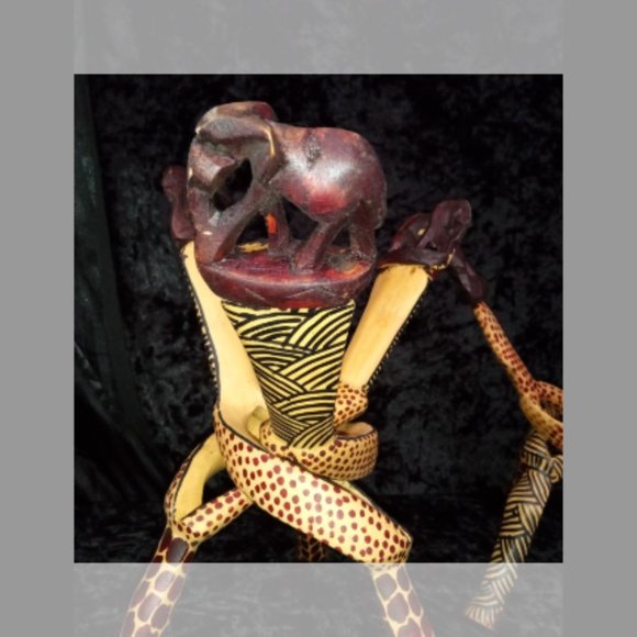 Lot 3 Vintage Carved Wood Bowl Stand Braided Intertwined African Elephant - Picture 5 of 11